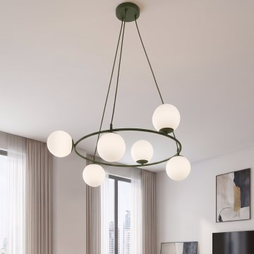Lestenec na žici AZURA 6xE14/10W/230V zelen/bel