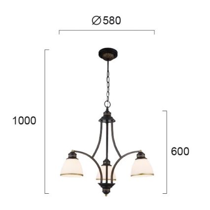 Lestenec na žici CLAIR 3xE27/60W/230V, premer 58 cm, v bronzni barvi