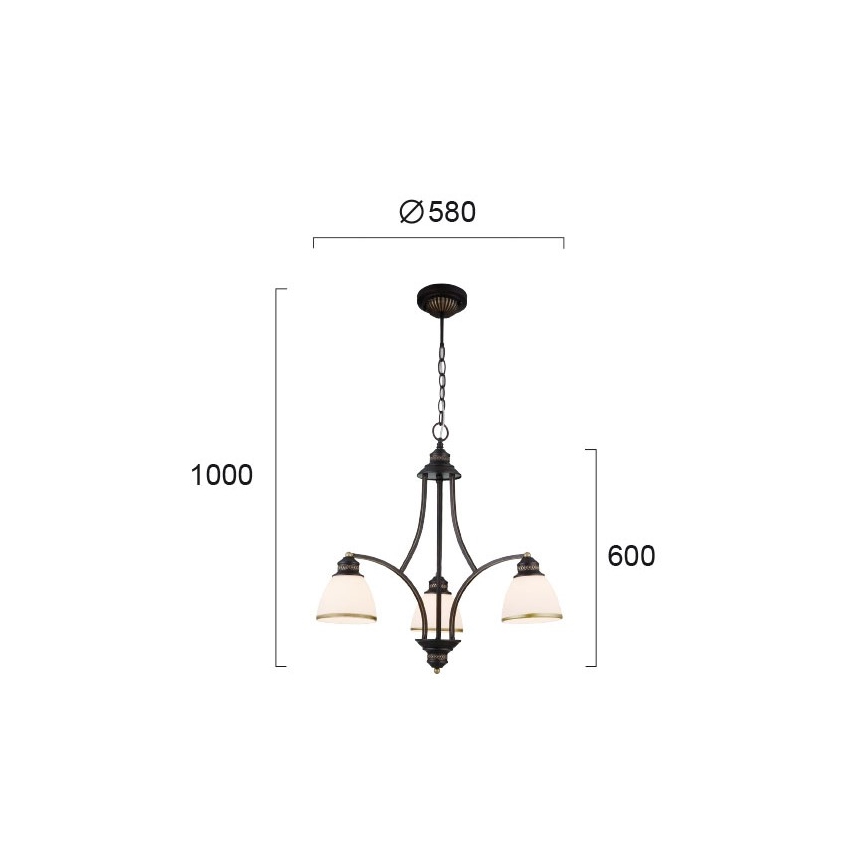 Lestenec na žici CLAIR 3xE27/60W/230V, premer 58 cm, v bronzni barvi