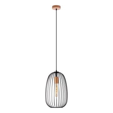 Lestenec na žici OVELLA 1xE27/15W/230V premer 25 cm črna/borovina