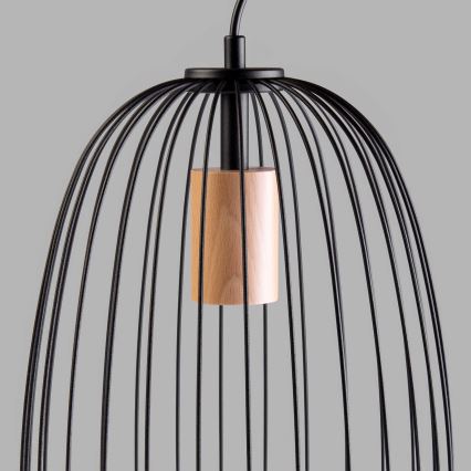 Lestenec na žici OVELLA 1xE27/15W/230V premer 25 cm črna/borovina