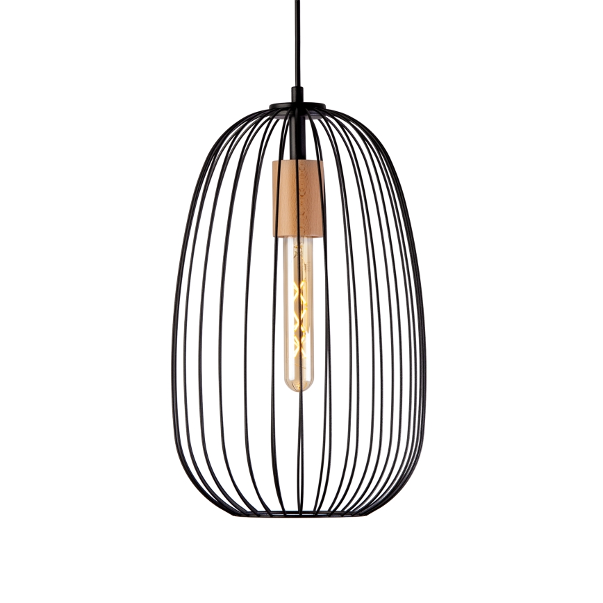 Lestenec na žici OVELLA 1xE27/15W/230V premer 25 cm črna/borovina