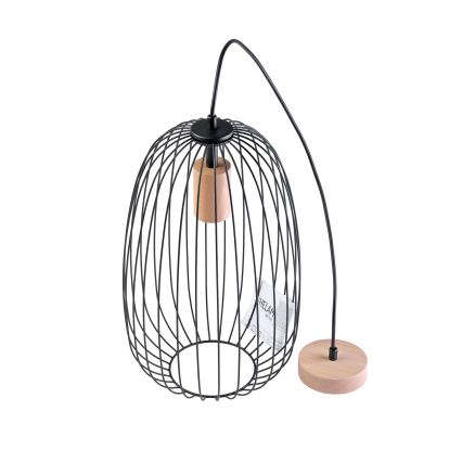 Lestenec na žici OVELLA 1xE27/15W/230V premer 25 cm črna/borovina