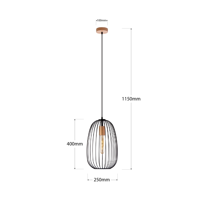 Lestenec na žici OVELLA 1xE27/15W/230V premer 25 cm črna/borovina