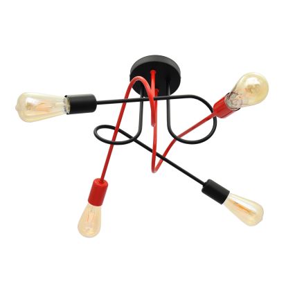 Lestenec OXFORD 4xE27/15W/230V črn/rdeč