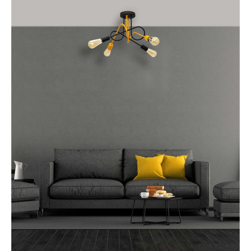 Lestenec OXFORD 4xE27/15W/230V črn/rumen