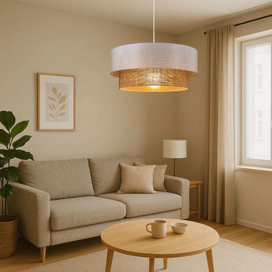 Lestenec z vrvico BORHO 1xE27/60W/230V premer 40 cm bela/juta