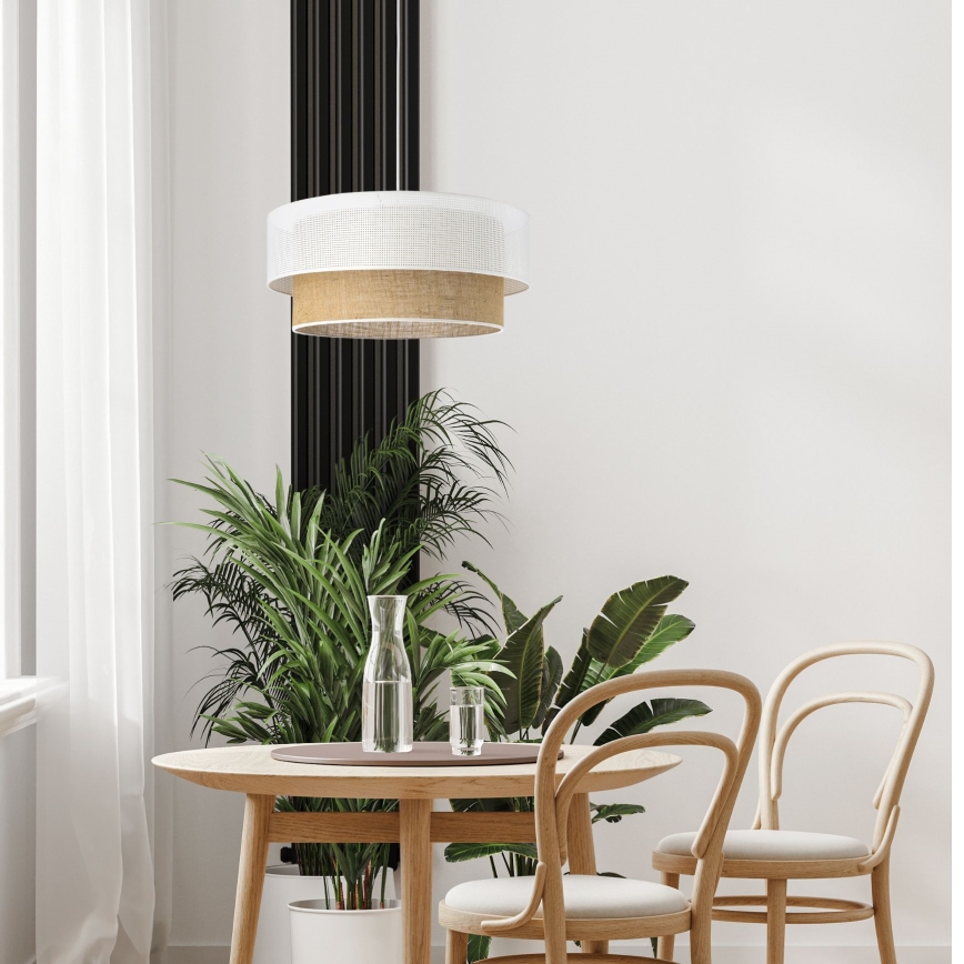 Lestenec z vrvico BORHO 1xE27/60W/230V premer 40 cm bela/juta