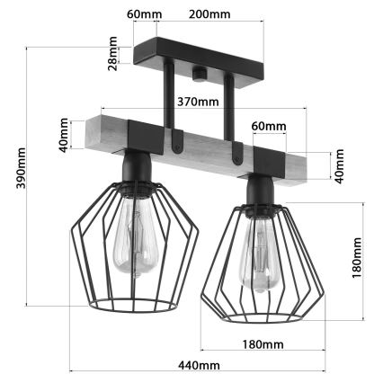 Lestenec za površinsko vgradnjo CAMEROON 2xE27/60W/230V črn/les