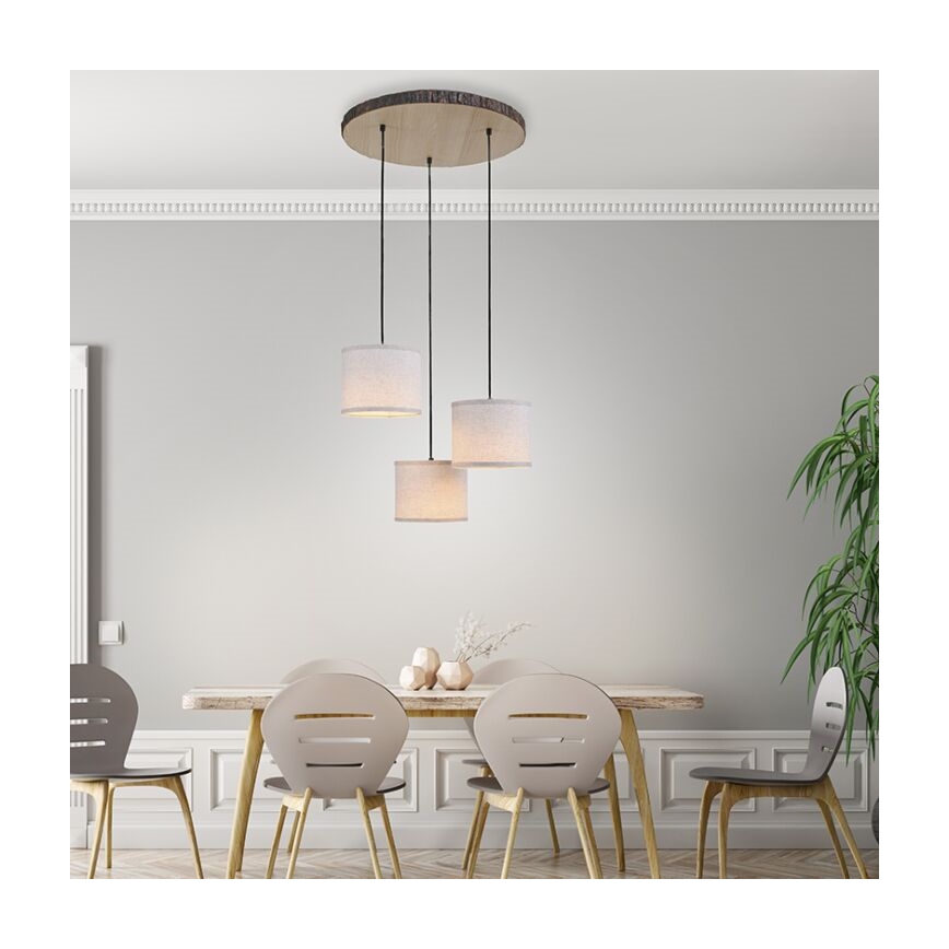 Leuchten Direkt 11236-79 - Lestenec na vrvici BARK 3xE27/40W/230V les