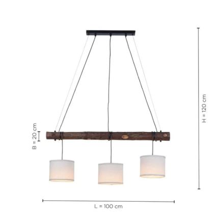 Leuchten Direkt 11238-79 - Lestenec na vrvici BARK 3xE27/40W/230V les