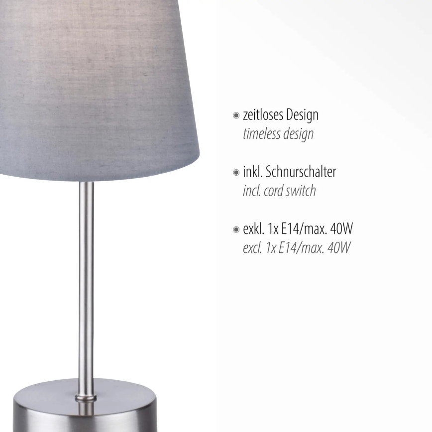 Leuchten Direkt 11680-15 - Namizna svetilka HEINRICH 1xE14/40W/230V sivo