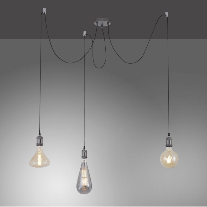 Leuchten Direkt 13571-18 - Lestenec na vrvici DIY 3xE27/60W/230V pajek črna