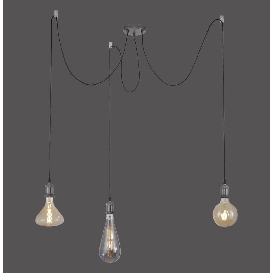 Leuchten Direkt 13571-18 - Lestenec na vrvici DIY 3xE27/60W/230V pajek črna