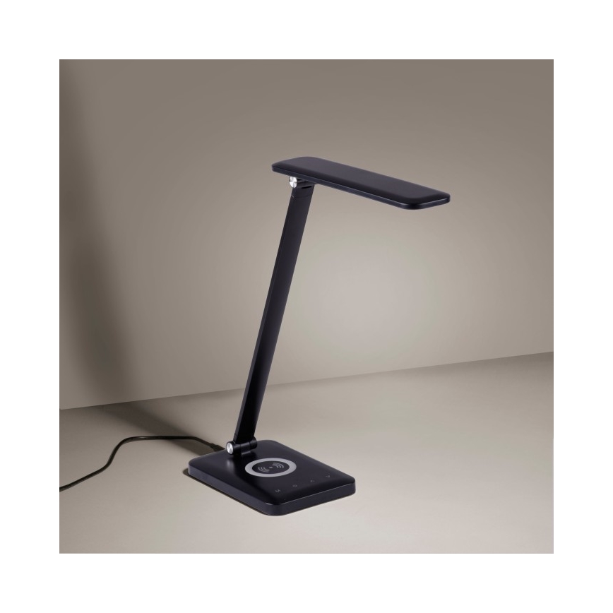 Leuchten Direkt 14415-16 - LED Zatemnitvena namizna svetilka na dotik z brezžičnim polnjenjem FLORENTINA LED/5W/230V 3000-5000K black + USB