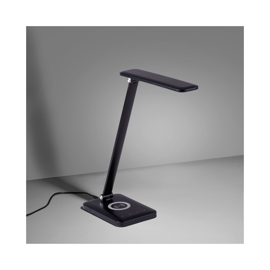 Leuchten Direkt 14415-16 - LED Zatemnitvena namizna svetilka na dotik z brezžičnim polnjenjem FLORENTINA LED/5W/230V 3000-5000K black + USB