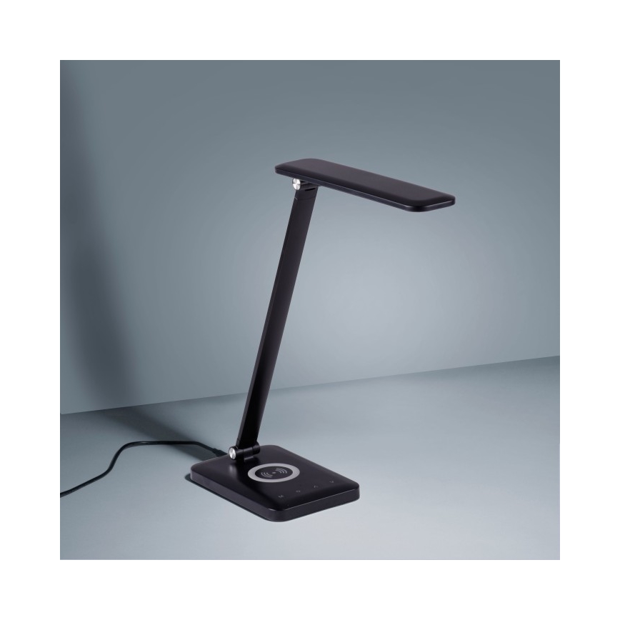 Leuchten Direkt 14415-16 - LED Zatemnitvena namizna svetilka na dotik z brezžičnim polnjenjem FLORENTINA LED/5W/230V 3000-5000K black + USB