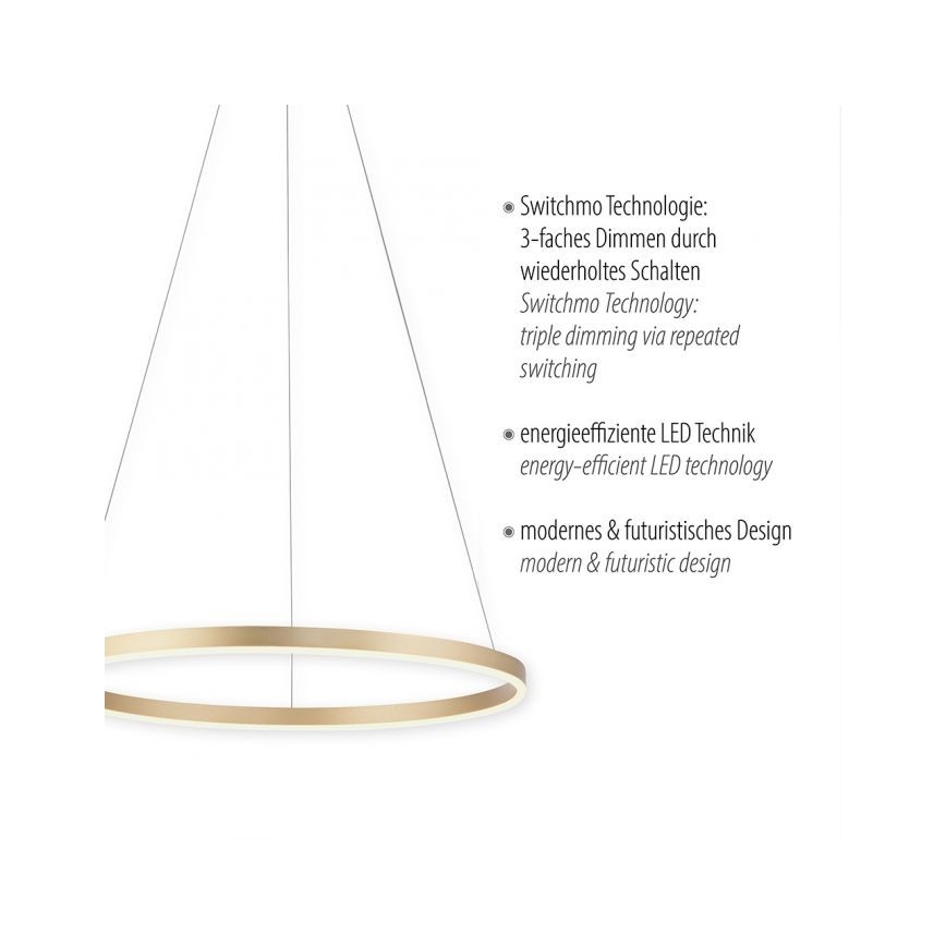 Leuchten Direkt 15394-60 - LED Zatemnitveni lestenec na vrvici RITUS LED/30W/230V medenina