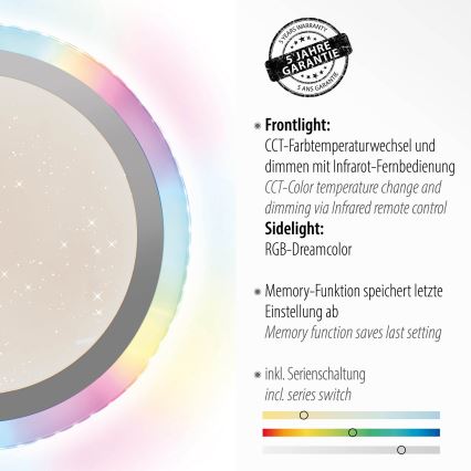 Leuchten Direkt 15411-21- LED RGB Zatemnitvena stropna svetilka CYBA LED/26W/230V + Daljinski upravljalnik