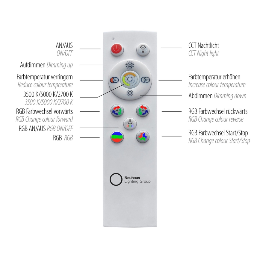 Leuchten Direkt 15411-21- LED RGB Zatemnitvena stropna svetilka CYBA LED/26W/230V + Daljinski upravljalnik