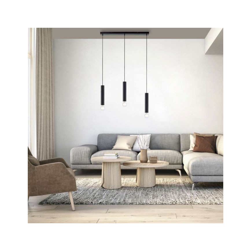 Leuchten Direkt 15618-18 - Lestenec na vrvici BRUNA 3xE27/60W/230V črna