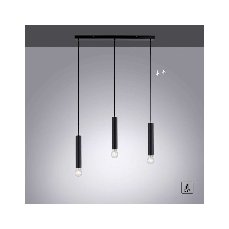 Leuchten Direkt 15618-18 - Lestenec na vrvici BRUNA 3xE27/60W/230V črna