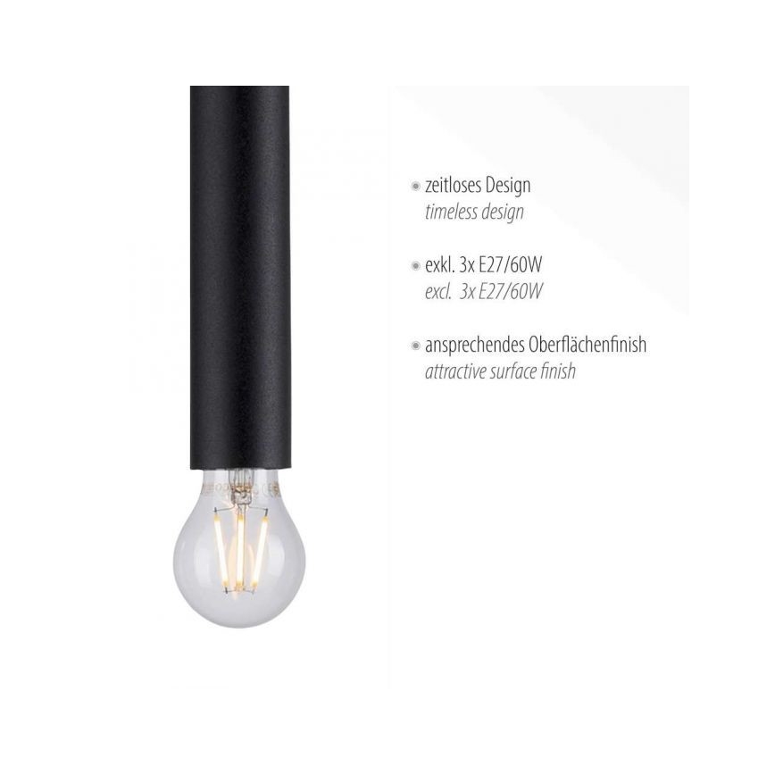 Leuchten Direkt 15618-18 - Lestenec na vrvici BRUNA 3xE27/60W/230V črna
