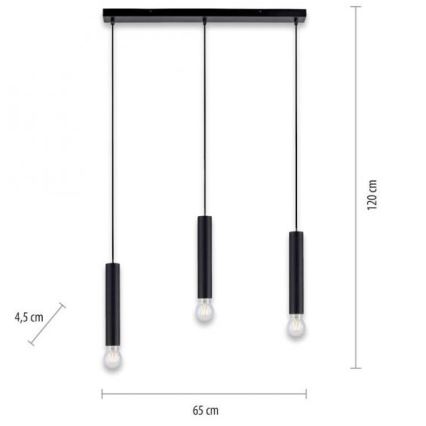 Leuchten Direkt 15618-18 - Lestenec na vrvici BRUNA 3xE27/60W/230V črna