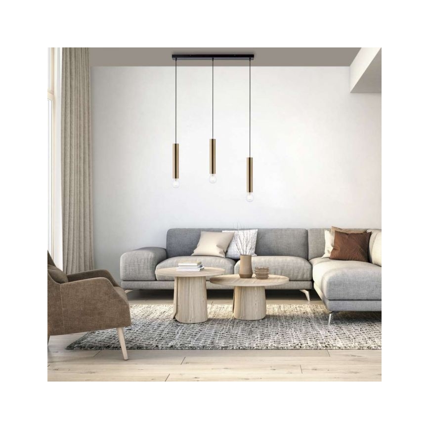 Leuchten Direkt 15618-60 - Lestenec na vrvici BRUNA 3xE27/60W/230V medenina