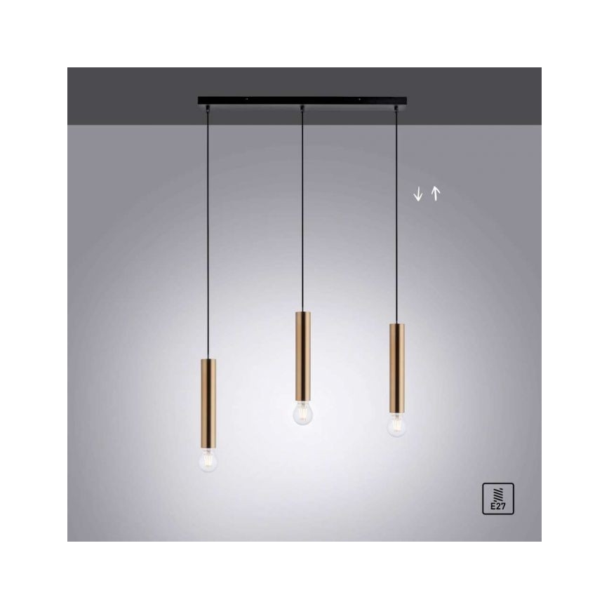 Leuchten Direkt 15618-60 - Lestenec na vrvici BRUNA 3xE27/60W/230V medenina