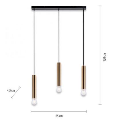 Leuchten Direkt 15618-60 - Lestenec na vrvici BRUNA 3xE27/60W/230V medenina