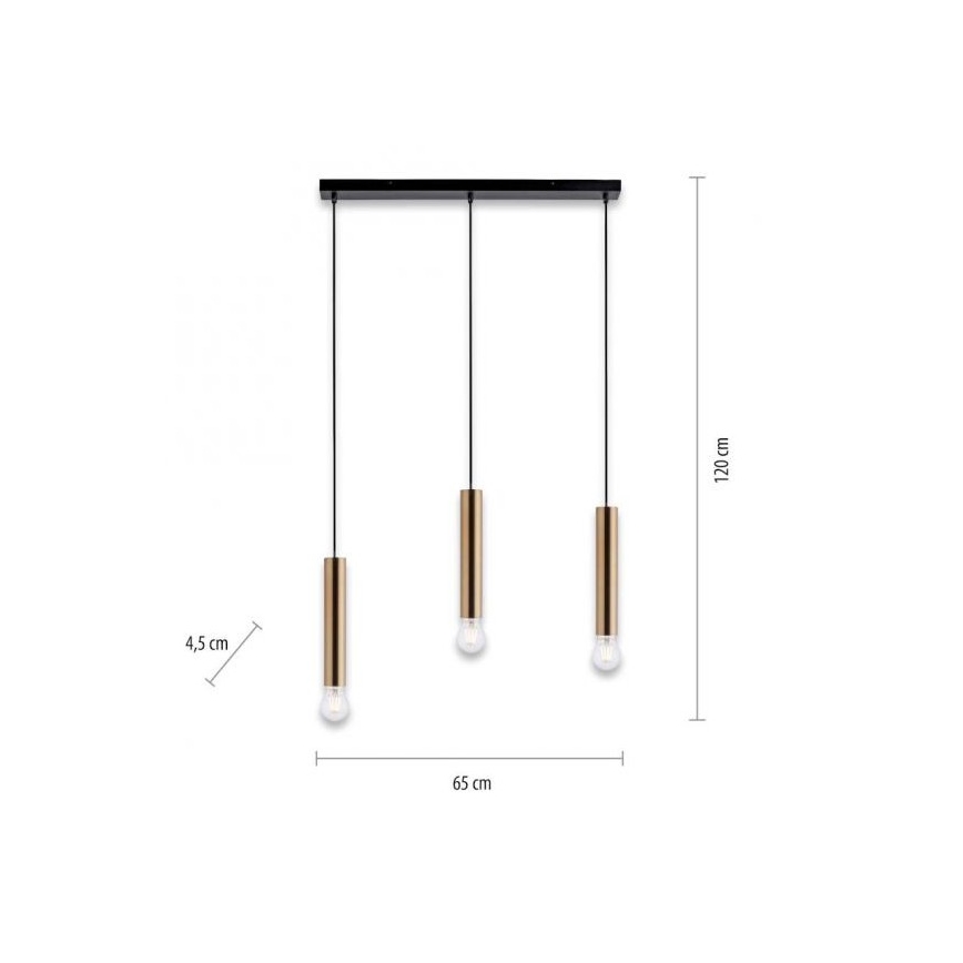 Leuchten Direkt 15618-60 - Lestenec na vrvici BRUNA 3xE27/60W/230V medenina