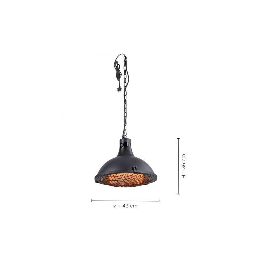 Leuchten Direkt 99511-18 - Zunanji grelni element GLOW 900-1200-2100W/230V IP44 črna + Daljinski upravljalnik