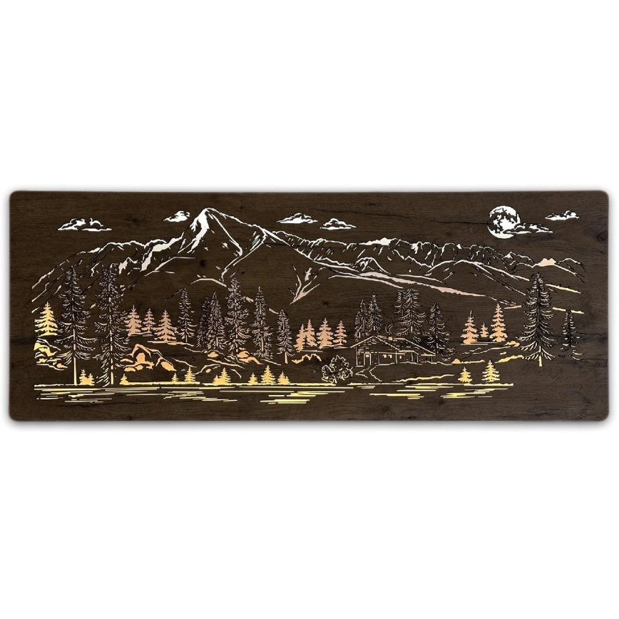 Li-Go 23524/DUB2 - LED stenska dekoracija z možnostjo zatemnitve LED/24W/230V 130x50 cm hrast/koča v gorah