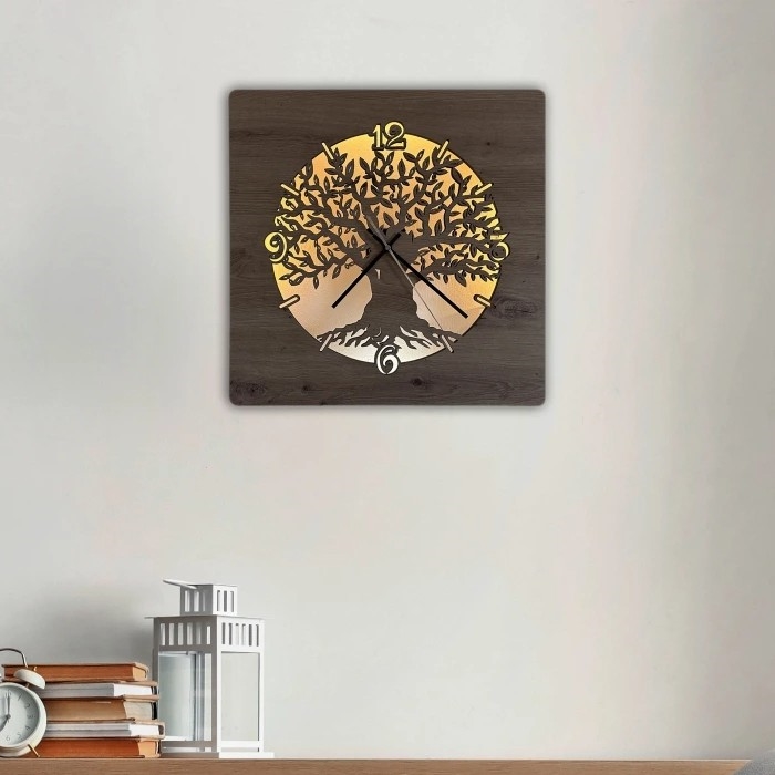 Li-Go 23537/DUB2 - LED ura z zatemnitvijo LED/10W/5V 20000 mAh 42x42 cm hrast/oljka v krogu + daljinski upravljalnik