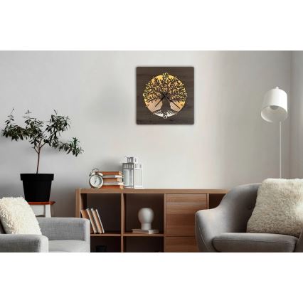 Li-Go 23537/DUB2 - LED ura z zatemnitvijo LED/10W/5V 20000 mAh 42x42 cm hrast/oljka v krogu + daljinski upravljalnik