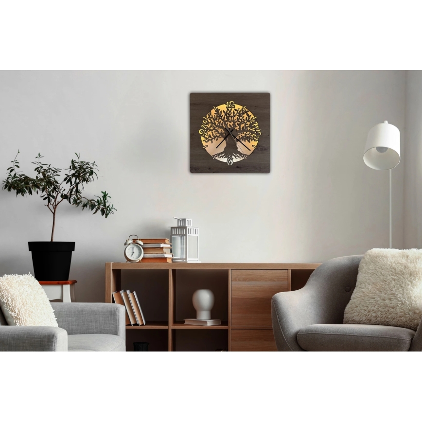 Li-Go 23537/DUB2 - LED ura z zatemnitvijo LED/10W/5V 20000 mAh 42x42 cm hrast/oljka v krogu + daljinski upravljalnik