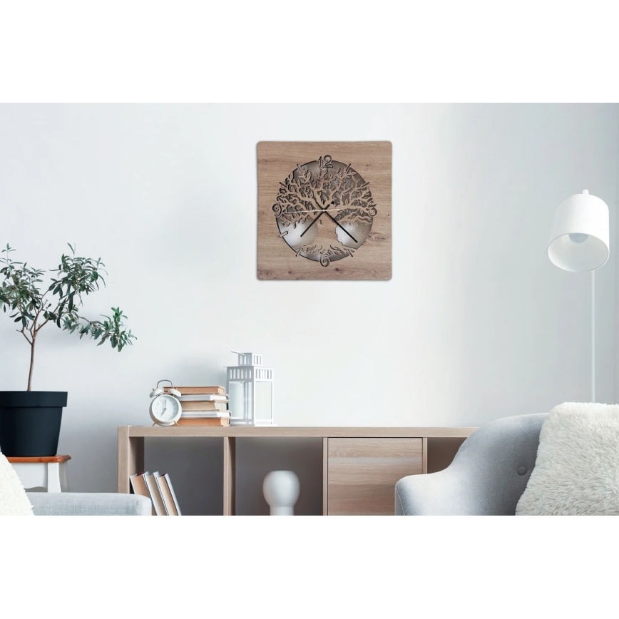 Li-Go 23537/DUB2 - LED ura z zatemnitvijo LED/10W/5V 20000 mAh 42x42 cm hrast/oljka v krogu + daljinski upravljalnik