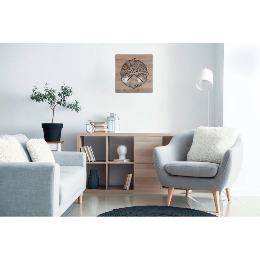 Li-Go 23537/DUB2 - LED ura z zatemnitvijo LED/10W/5V 20000 mAh 42x42 cm hrast/oljka v krogu + daljinski upravljalnik