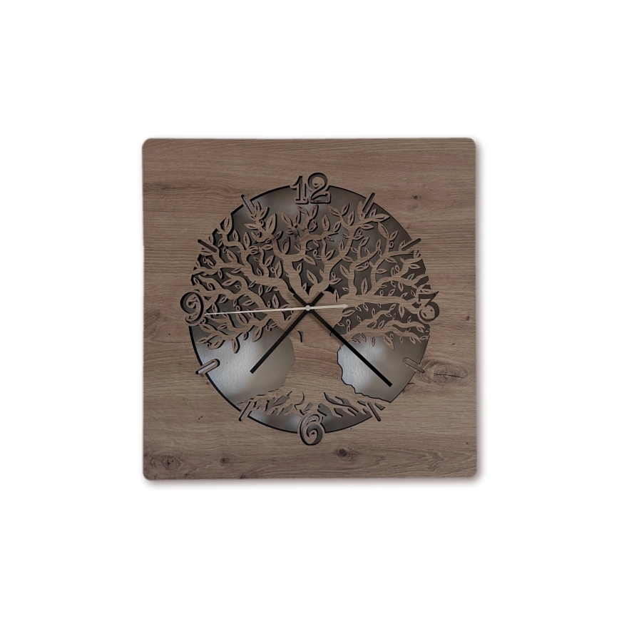 Li-Go 23537/DUB2 - LED ura z zatemnitvijo LED/10W/5V 20000 mAh 42x42 cm hrast/oljka v krogu + daljinski upravljalnik