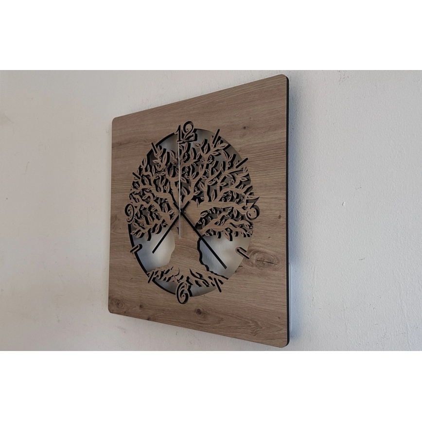 Li-Go 23537/DUB2 - LED ura z zatemnitvijo LED/10W/5V 20000 mAh 42x42 cm hrast/oljka v krogu + daljinski upravljalnik