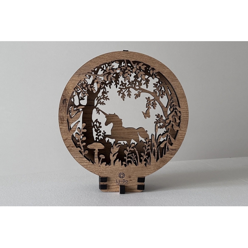Li-Go 23568/DUB2 - LED zatemnjevalna namizna dekoracija LED/12W/230V 20x22 cm hrast/samorog