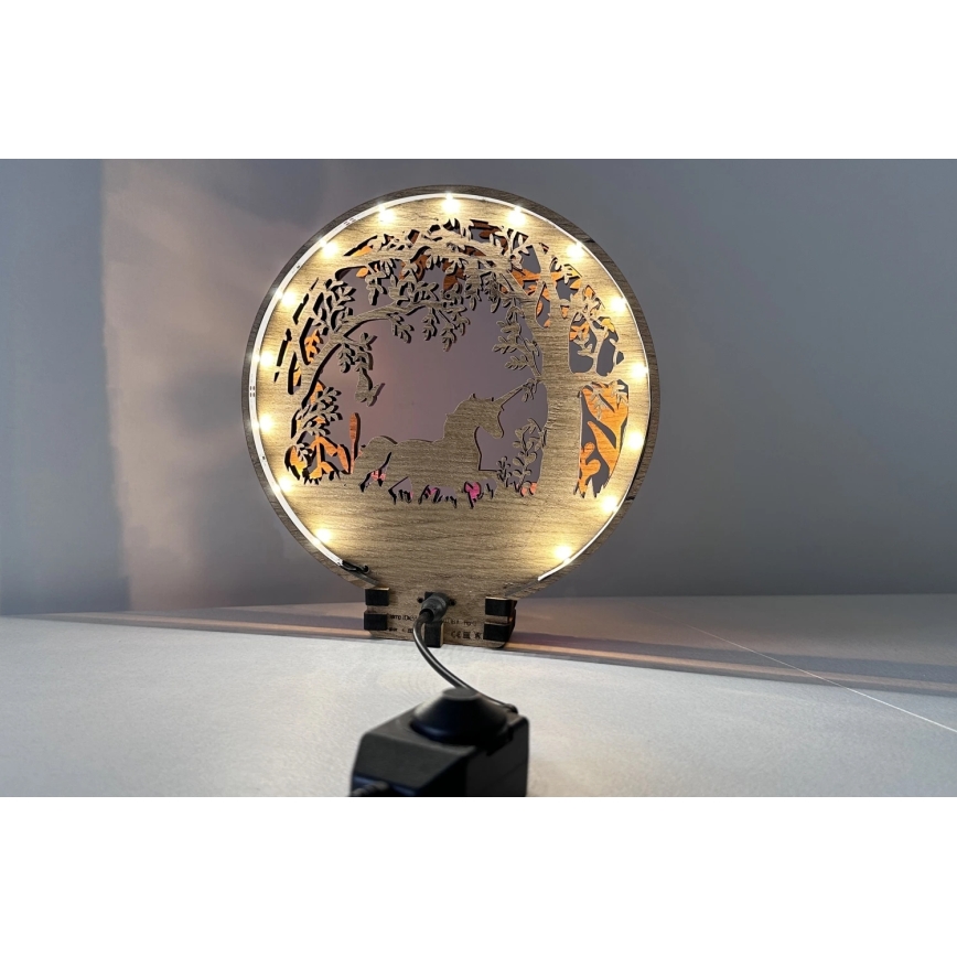 Li-Go 23568/DUB2 - LED zatemnjevalna namizna dekoracija LED/12W/230V 20x22 cm hrast/samorog