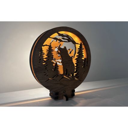 Li-Go 23574/DUB2 - LED zatemnjujoča namizna dekoracija LED/12W/230V 20x22 cm hrast/Volk in mesec