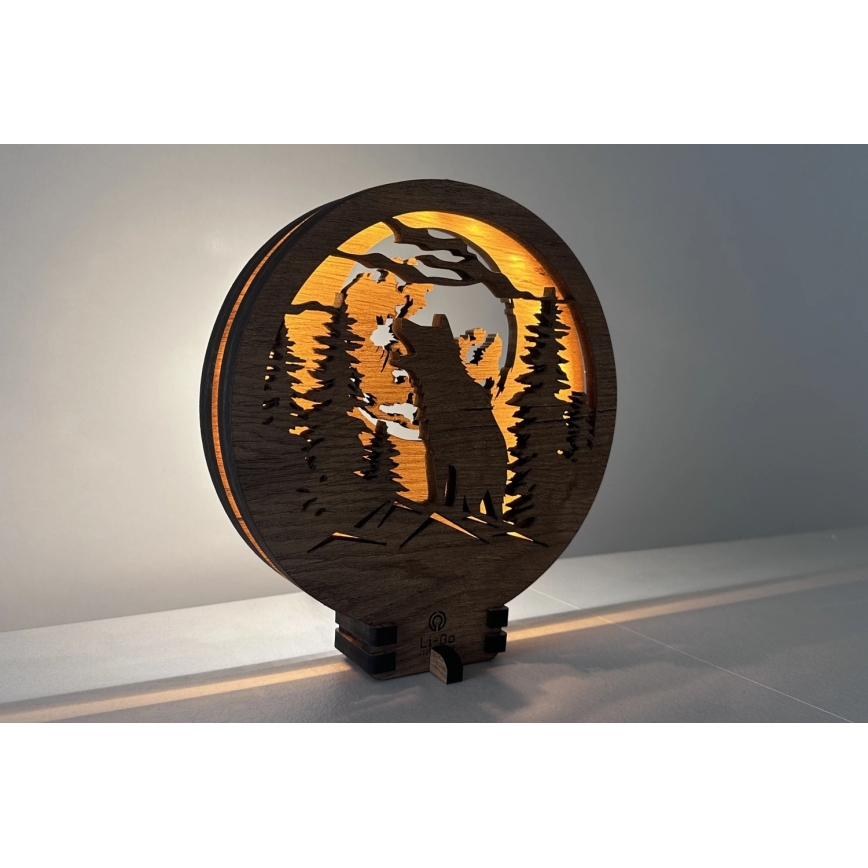 Li-Go 23574/DUB2 - LED zatemnjujoča namizna dekoracija LED/12W/230V 20x22 cm hrast/Volk in mesec