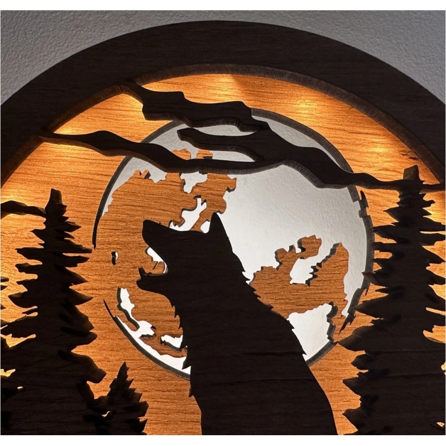 Li-Go 23574/DUB2 - LED zatemnjujoča namizna dekoracija LED/12W/230V 20x22 cm hrast/Volk in mesec