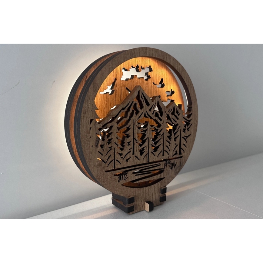 Li-Go 23583/DUB2 - Namizna LED dekoracija z zatemnitvijo LED/12W/230V 20x22 cm hrast/Gore in gozd