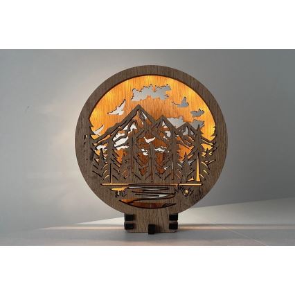 Li-Go 23583/DUB2 - LED namizna dekoracija z možnostjo zatemnitve LED/12W/230V 20x22 cm hrast/Gore in gozd