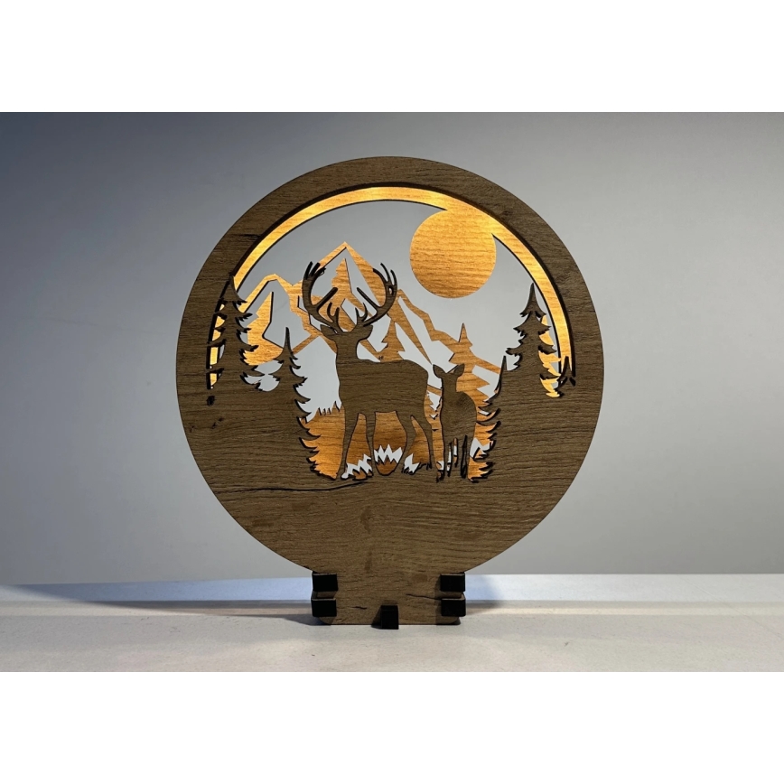 Li-Go 23592/DUB2 - LED zatemnjiva namizna dekoracija LED/12W/230V 20x22 cm hrast/jelen in srna