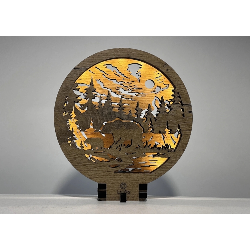 Li-Go 23595/DUB2 - LED namizna dekoracija z nastavljivo svetlostjo LED/12W/230V 20x22 cm hrast/medvedi